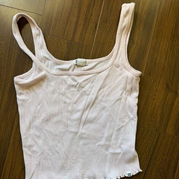 Billabong S pink square neck lettuce trim cropped tank top - Picture 1 of 3